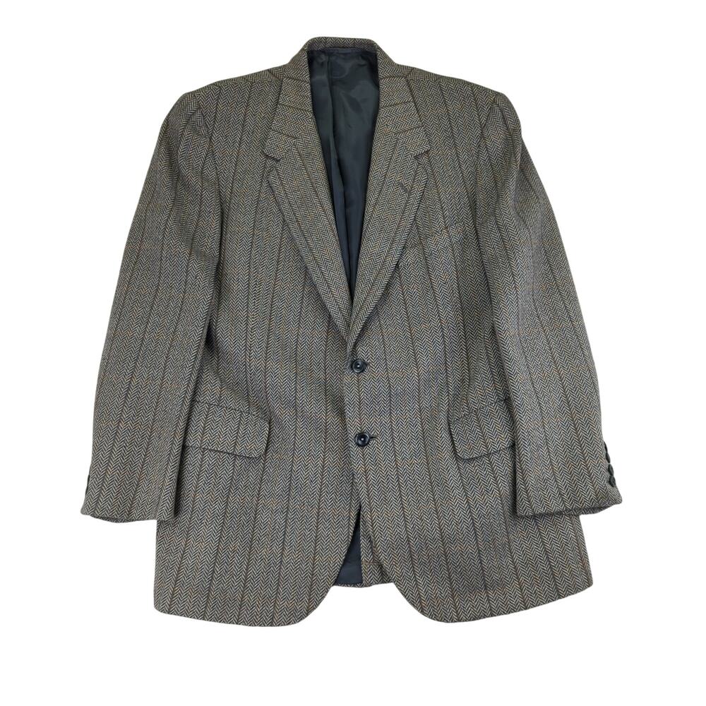 Oxxford Cashmere Chevron Gray‎ Beige Suit Jacket Two Button Sport Coat Men's 43S